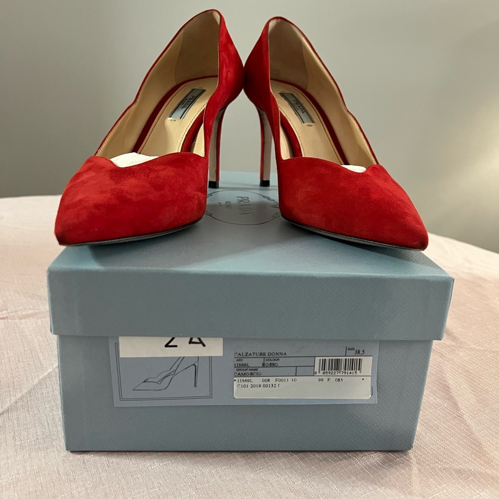 Prada Red Suede Pumps - Picture 2 of 12